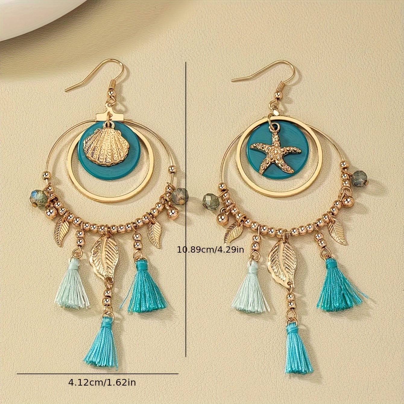 Boho Beach Party Earrings Starfish Shell Dangle